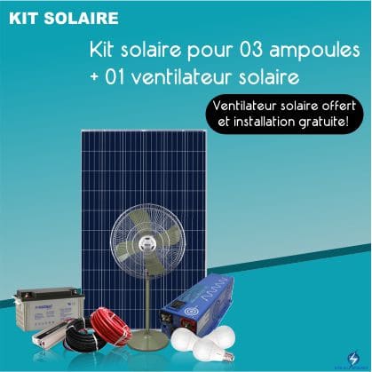 KIT  solaire pour 1 ventilateur solaire et 3 ampoules