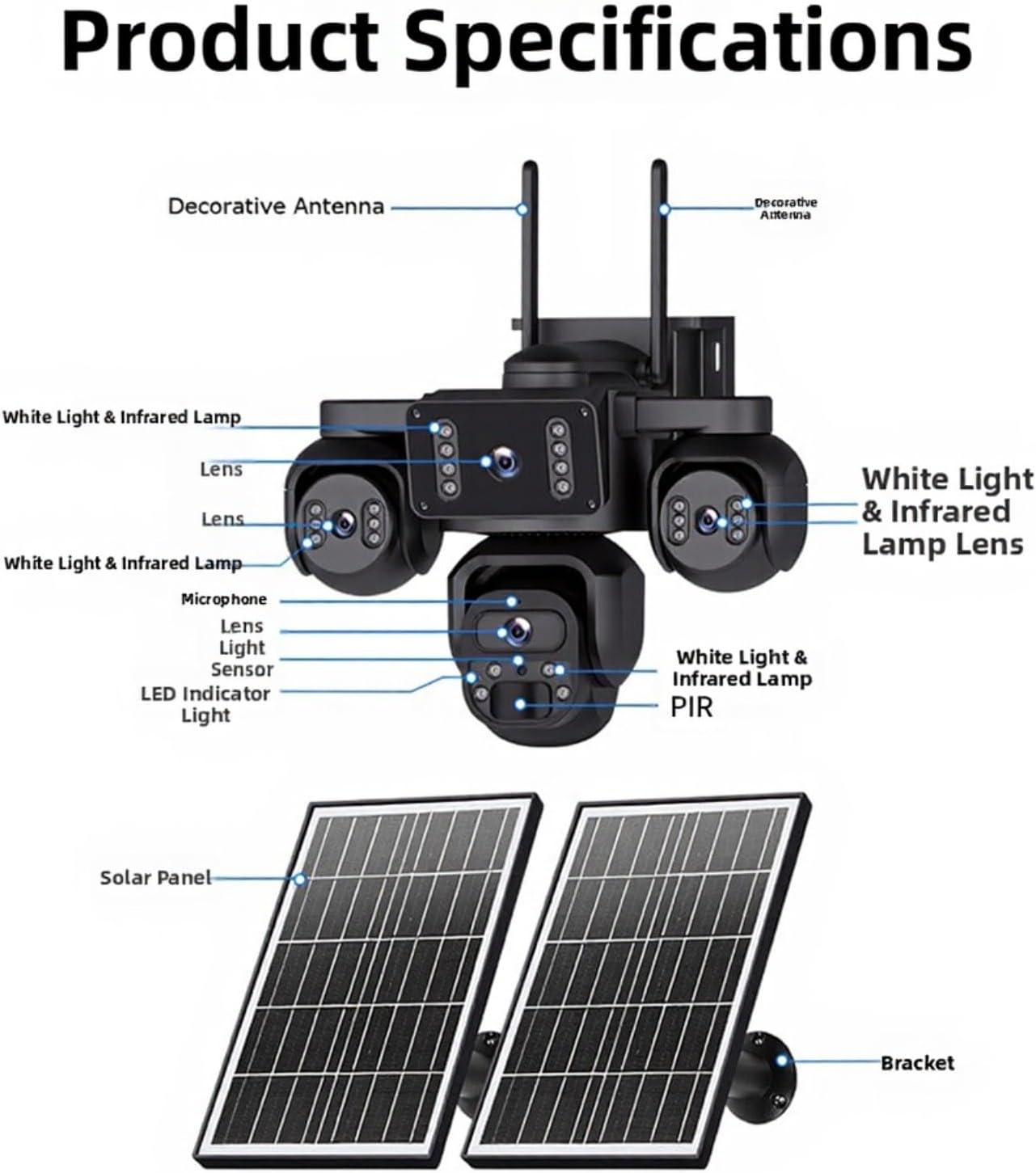 Caméra de Surveillance Solaire 4G Wi-Fi Triple Objectif 360° au Cameroun