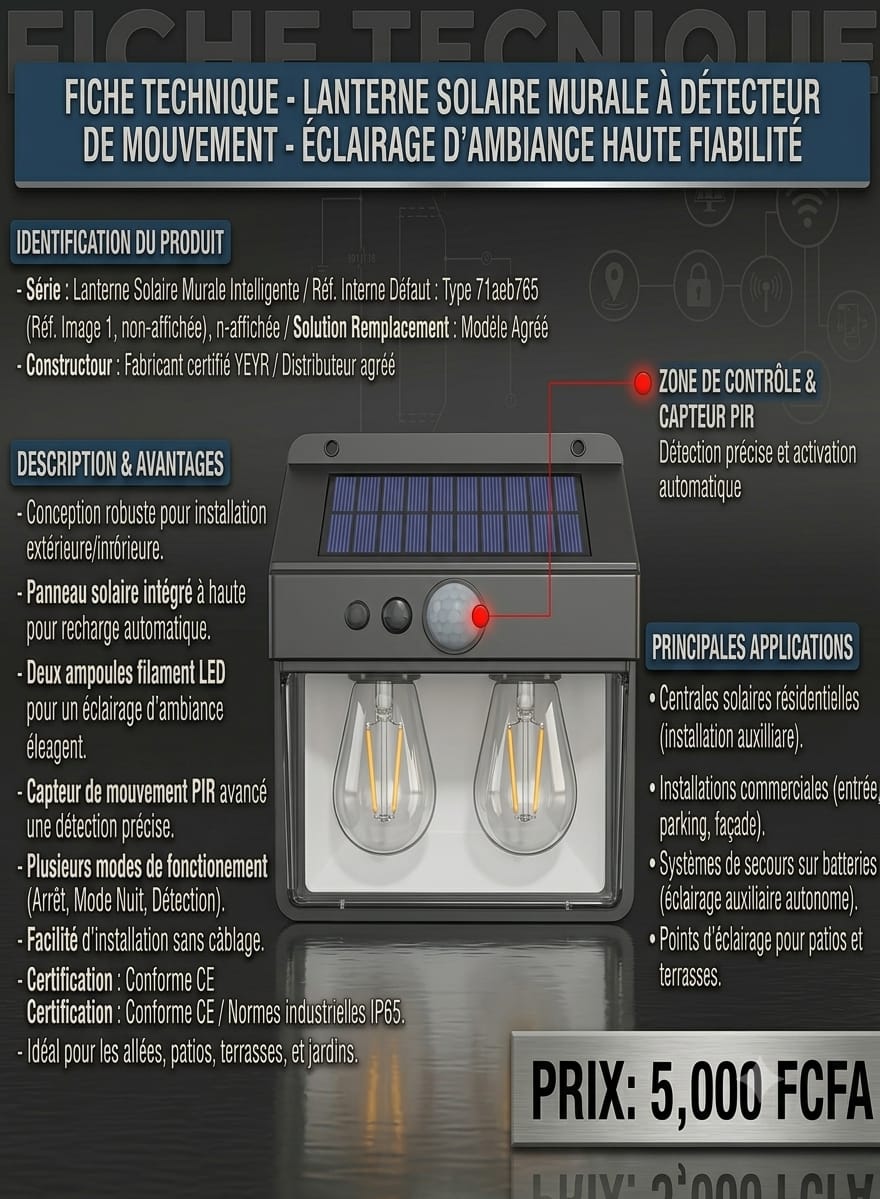 Lanterne Solaire Murale Intelligente - Akwa Marketplace